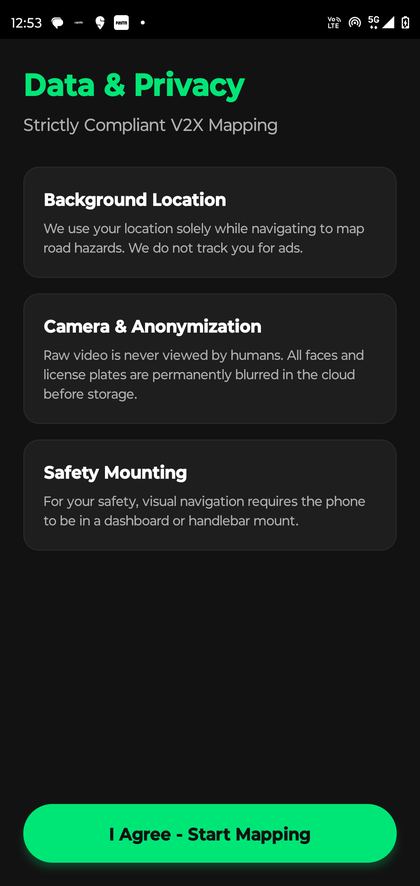 Civilytix app — privacy consent screen explaining on-device anonymisation